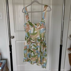 Floral tropical pattern mini dress ruffle